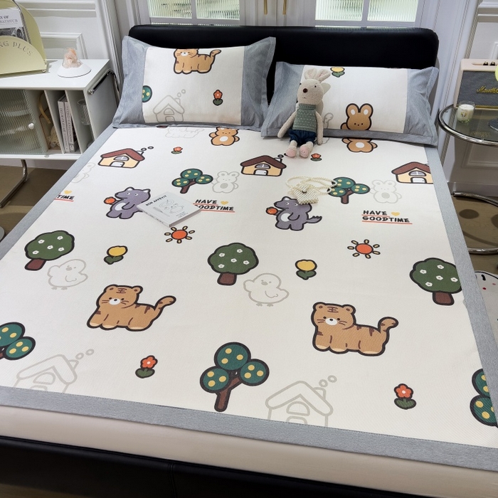 91家纺网 家纺一手货源 找家纺 水云缦 2025新款600D冰藤凉席冰丝席铺床款 铺床款-动物乐园