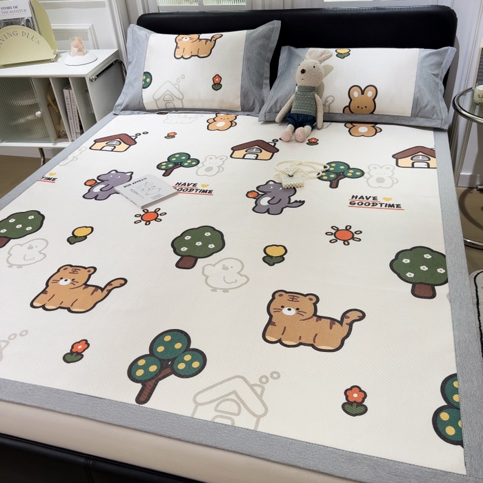 91家纺网 家纺一手货源 找家纺 水云缦 2025新款600D冰藤凉席冰丝席铺床款 铺床款-动物乐园