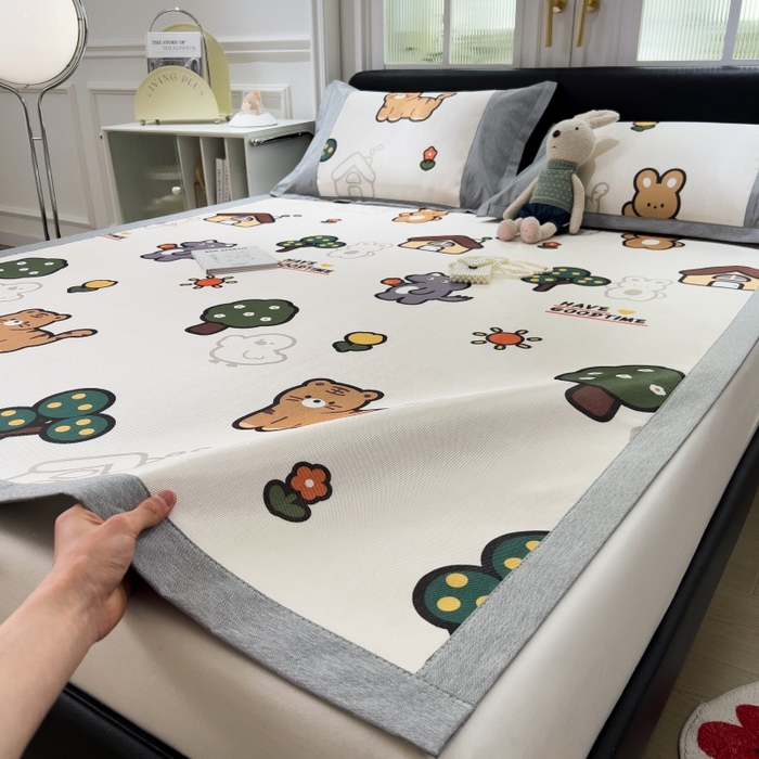 91家纺网 家纺一手货源 找家纺 水云缦 2025新款600D冰藤凉席冰丝席铺床款 铺床款-动物乐园