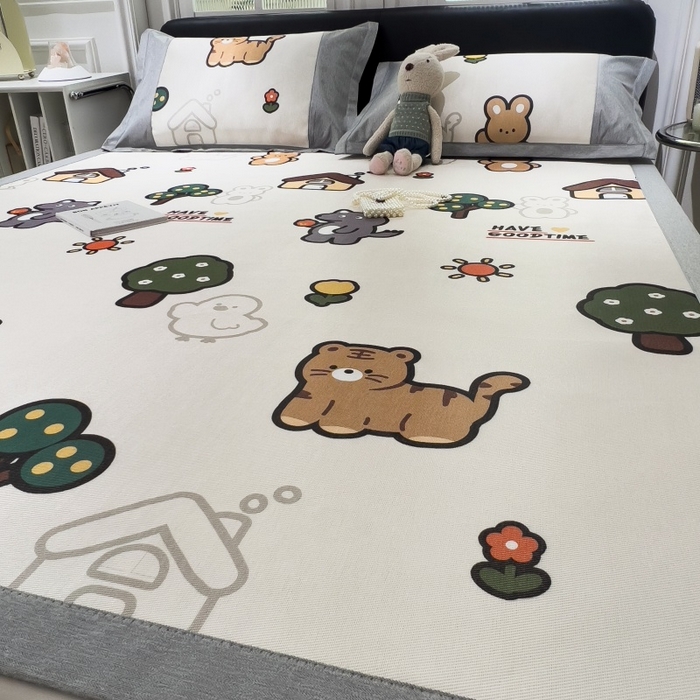 91家纺网 家纺一手货源 找家纺 水云缦 2025新款600D冰藤凉席冰丝席铺床款 铺床款-动物乐园