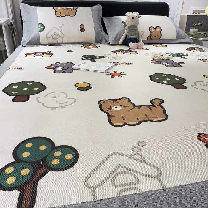 91家纺网 家纺一手货源 找家纺 水云缦 2025新款600D冰藤凉席冰丝席铺床款 铺床款-动物乐园