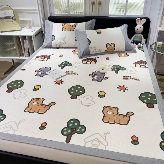 91家纺网 家纺一手货源 找家纺 水云缦 2025新款600D冰藤凉席冰丝席铺床款 铺床款-动物乐园