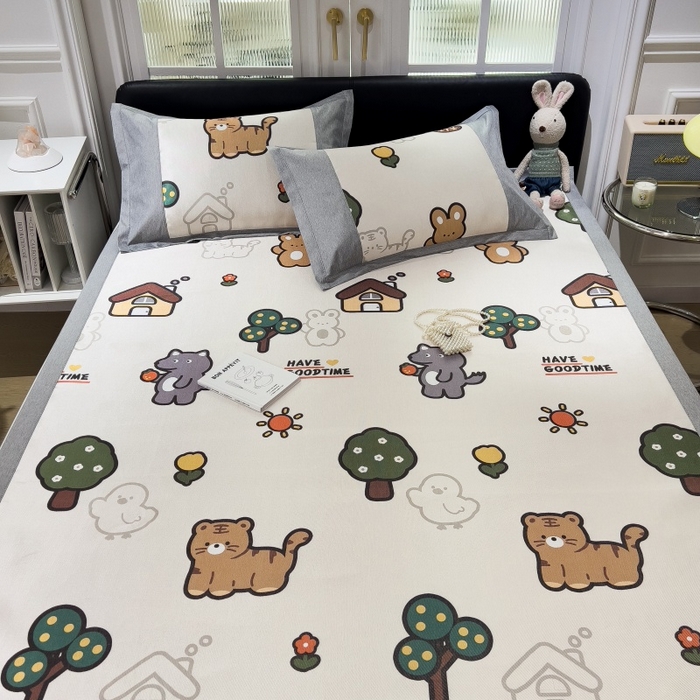 91家纺网 家纺一手货源 找家纺 水云缦 2025新款600D冰藤凉席冰丝席铺床款 铺床款-动物乐园