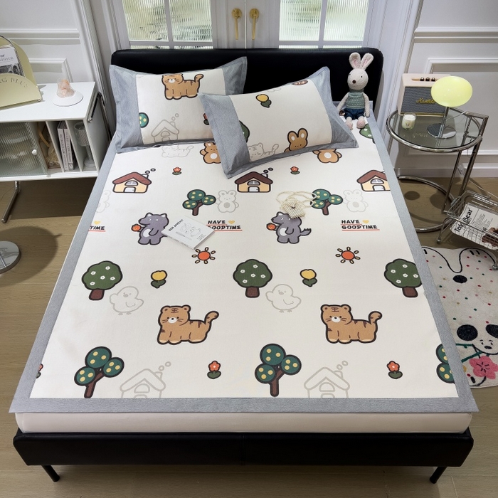 91家纺网 家纺一手货源 找家纺 水云缦 2025新款600D冰藤凉席冰丝席铺床款 铺床款-动物乐园