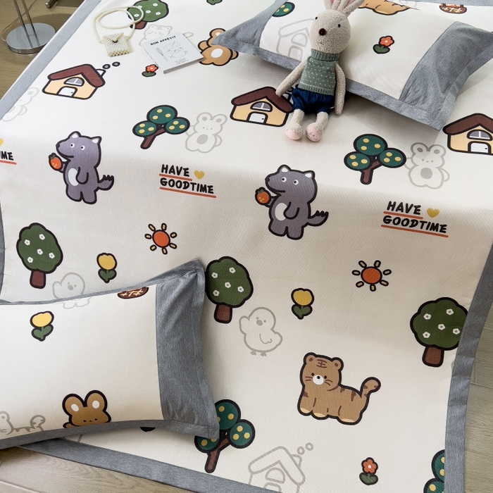 91家纺网 家纺一手货源 找家纺 水云缦 2025新款600D冰藤凉席冰丝席铺床款 铺床款-动物乐园