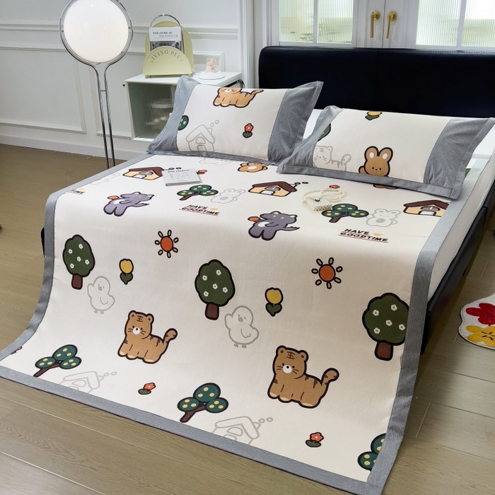 91家纺网 家纺一手货源 找家纺 水云缦 2025新款600D冰藤凉席冰丝席铺床款 铺床款-动物乐园