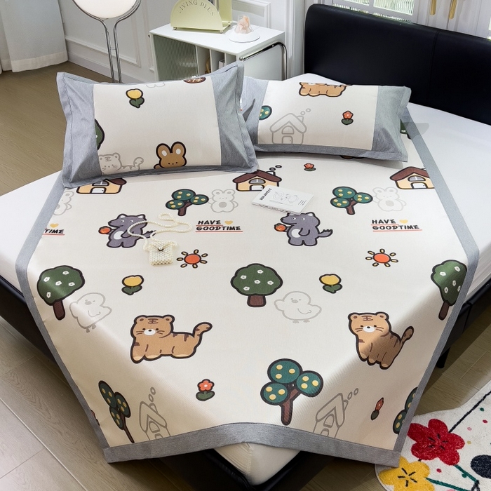 91家纺网 家纺一手货源 找家纺 水云缦 2025新款600D冰藤凉席冰丝席铺床款 铺床款-动物乐园