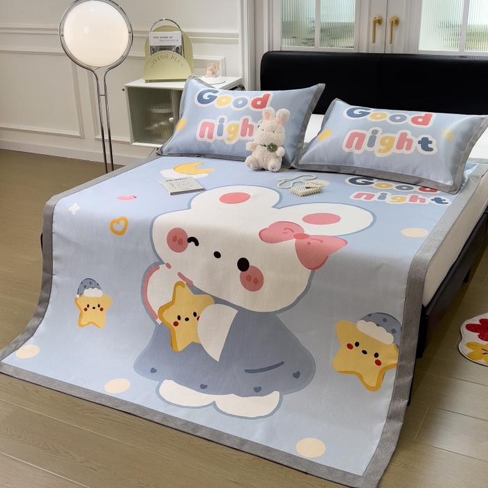 91家纺网 家纺一手货源 找家纺 水云缦 2025新款600D冰藤凉席冰丝席铺床款 铺床款-公主小兔