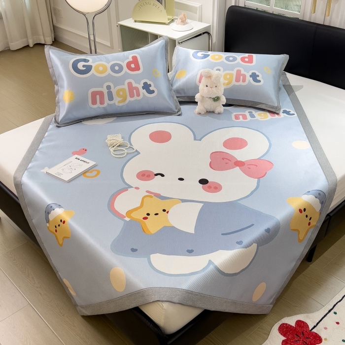 91家纺网 家纺一手货源 找家纺 水云缦 2025新款600D冰藤凉席冰丝席铺床款 铺床款-公主小兔