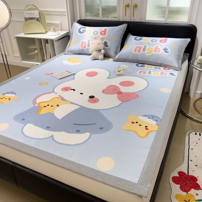 91家纺网 家纺一手货源 找家纺 水云缦 2025新款600D冰藤凉席冰丝席铺床款 铺床款-公主小兔