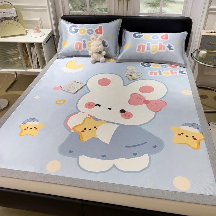 91家纺网 家纺一手货源 找家纺 水云缦 2025新款600D冰藤凉席冰丝席铺床款 铺床款-公主小兔