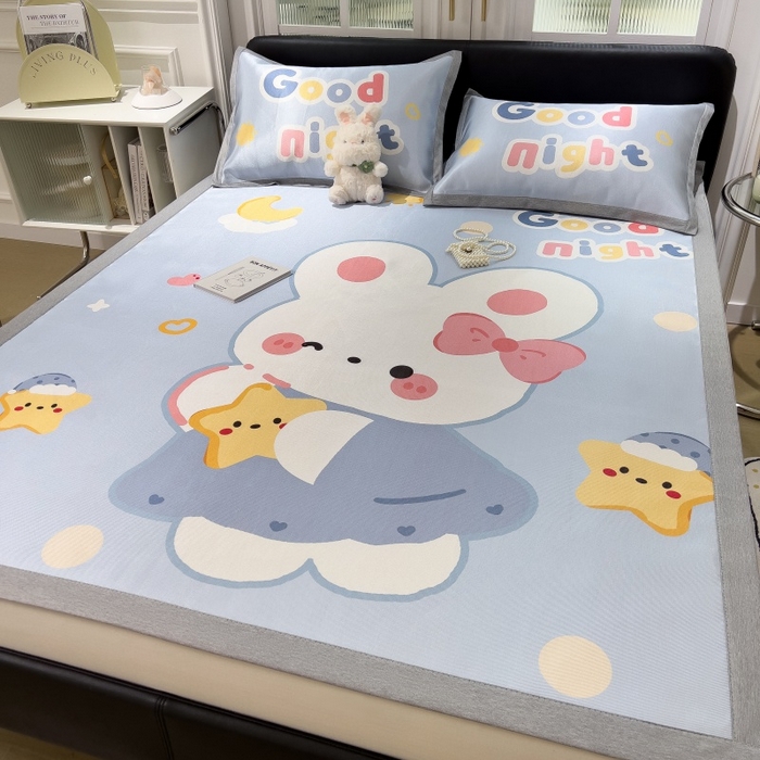 91家纺网 家纺一手货源 找家纺 水云缦 2025新款600D冰藤凉席冰丝席铺床款 铺床款-公主小兔