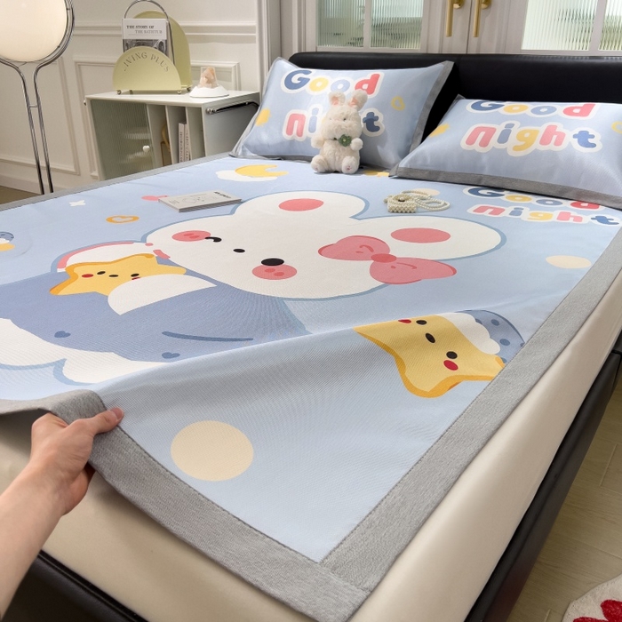 91家纺网 家纺一手货源 找家纺 水云缦 2025新款600D冰藤凉席冰丝席铺床款 铺床款-公主小兔