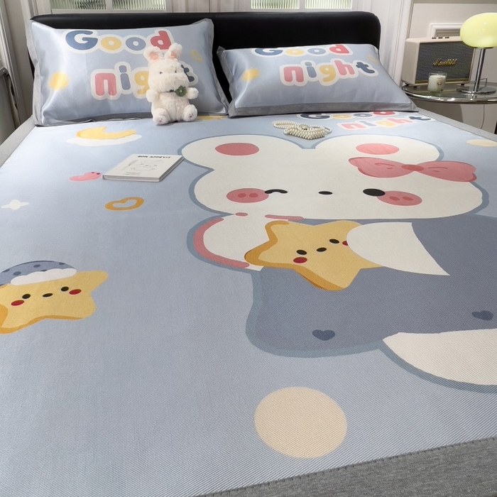 91家纺网 家纺一手货源 找家纺 水云缦 2025新款600D冰藤凉席冰丝席铺床款 铺床款-公主小兔