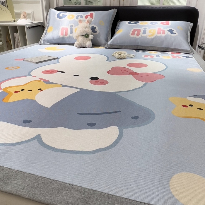 91家纺网 家纺一手货源 找家纺 水云缦 2025新款600D冰藤凉席冰丝席铺床款 铺床款-公主小兔