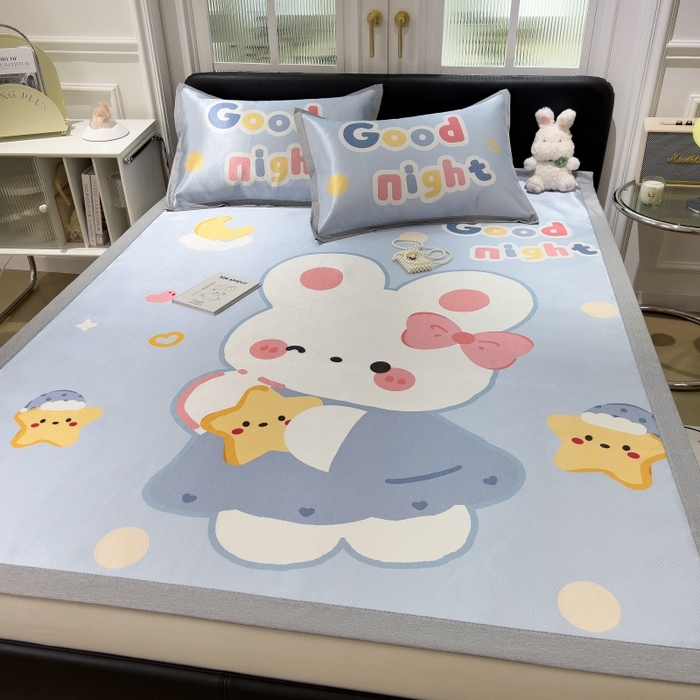 91家纺网 家纺一手货源 找家纺 水云缦 2025新款600D冰藤凉席冰丝席铺床款 铺床款-公主小兔