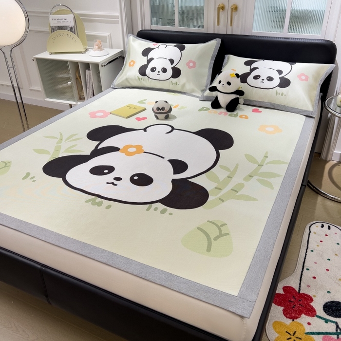 91家纺网 家纺一手货源 找家纺 水云缦 2025新款600D冰藤凉席冰丝席铺床款 铺床款-憨憨熊猫