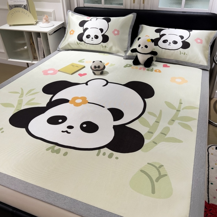 91家纺网 家纺一手货源 找家纺 水云缦 2025新款600D冰藤凉席冰丝席铺床款 铺床款-憨憨熊猫