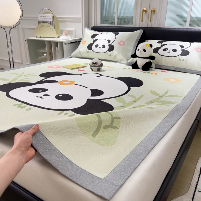 91家纺网 家纺一手货源 找家纺 水云缦 2025新款600D冰藤凉席冰丝席铺床款 铺床款-憨憨熊猫