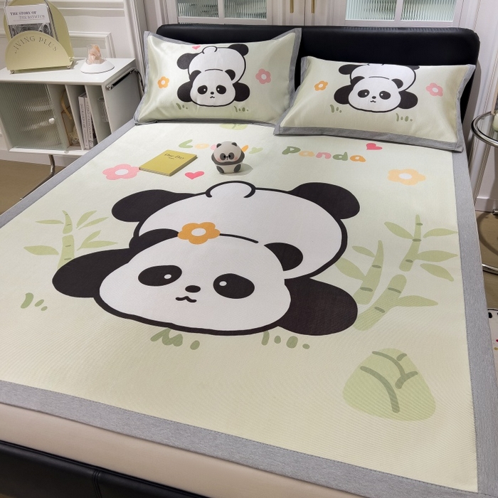 91家纺网 家纺一手货源 找家纺 水云缦 2025新款600D冰藤凉席冰丝席铺床款 铺床款-憨憨熊猫