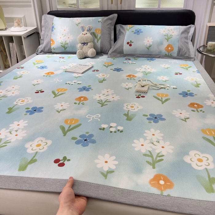 水云缦 2025新款600D冰藤凉席冰丝席铺床款 铺床款-花朵