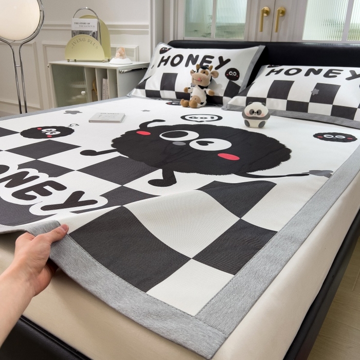 91家纺网 家纺一手货源 找家纺 水云缦 2025新款600D冰藤凉席冰丝席铺床款 铺床款-快乐煤球