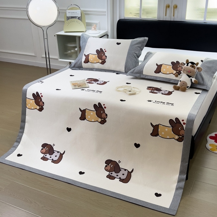 91家纺网 家纺一手货源 找家纺 水云缦 2025新款600D冰藤凉席冰丝席铺床款 铺床款-腊肠狗