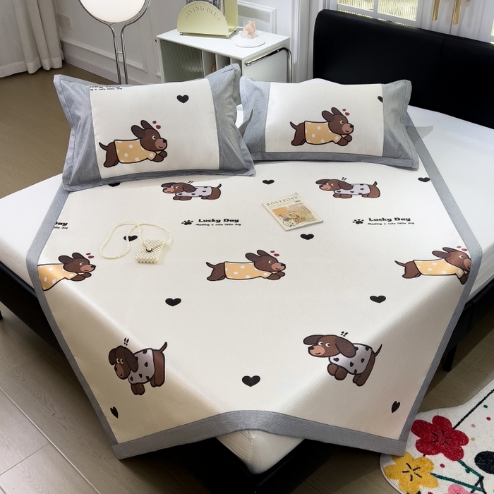 91家纺网 家纺一手货源 找家纺 水云缦 2025新款600D冰藤凉席冰丝席铺床款 铺床款-腊肠狗