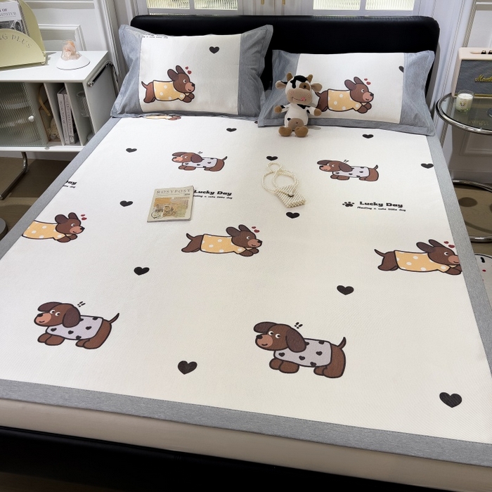 91家纺网 家纺一手货源 找家纺 水云缦 2025新款600D冰藤凉席冰丝席铺床款 铺床款-腊肠狗