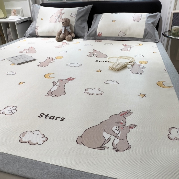 91家纺网 家纺一手货源 找家纺 水云缦 2025新款600D冰藤凉席冰丝席铺床款 铺床款-萌萌兔