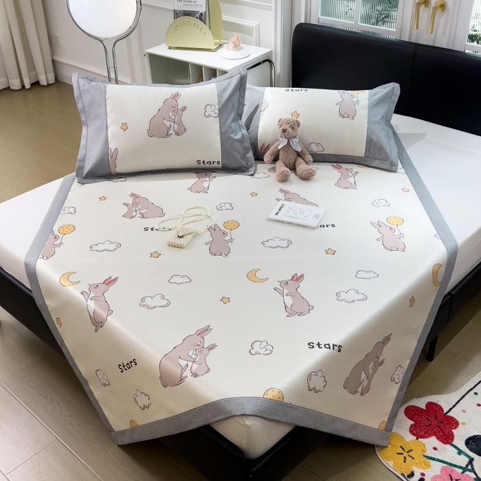 91家纺网 家纺一手货源 找家纺 水云缦 2025新款600D冰藤凉席冰丝席铺床款 铺床款-萌萌兔