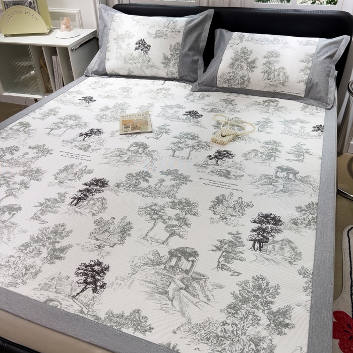 91家纺网 家纺一手货源 找家纺 水云缦 2025新款600D冰藤凉席冰丝席铺床款 铺床款-秘境