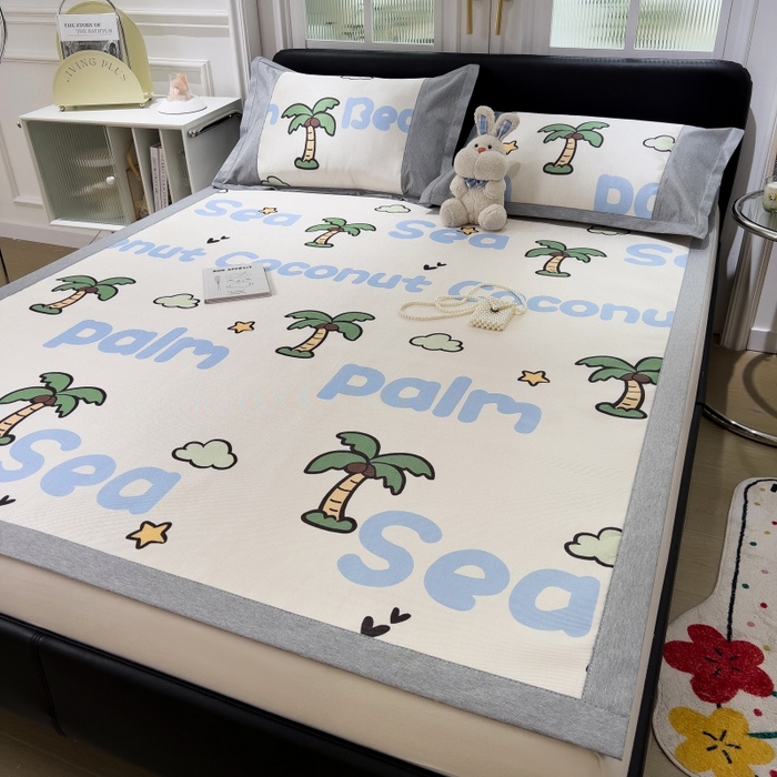 91家纺网 家纺一手货源 找家纺 水云缦 2025新款600D冰藤凉席冰丝席铺床款 铺床款-夏日