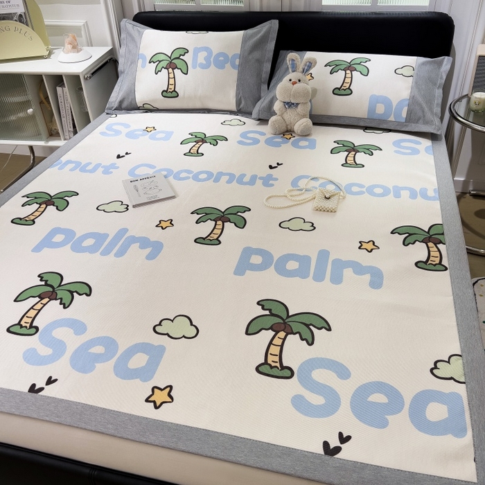 91家纺网 家纺一手货源 找家纺 水云缦 2025新款600D冰藤凉席冰丝席铺床款 铺床款-夏日