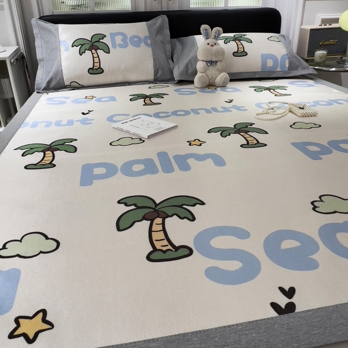 91家纺网 家纺一手货源 找家纺 水云缦 2025新款600D冰藤凉席冰丝席铺床款 铺床款-夏日