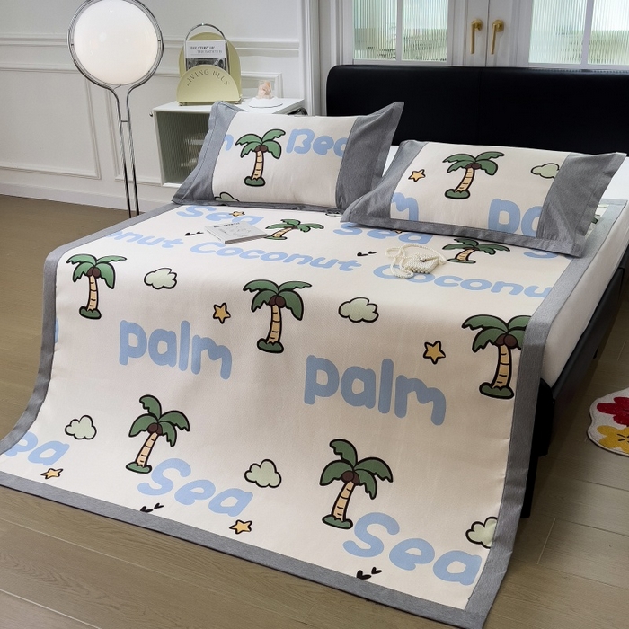 91家纺网 家纺一手货源 找家纺 水云缦 2025新款600D冰藤凉席冰丝席铺床款 铺床款-夏日