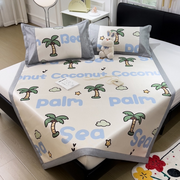 91家纺网 家纺一手货源 找家纺 水云缦 2025新款600D冰藤凉席冰丝席铺床款 铺床款-夏日