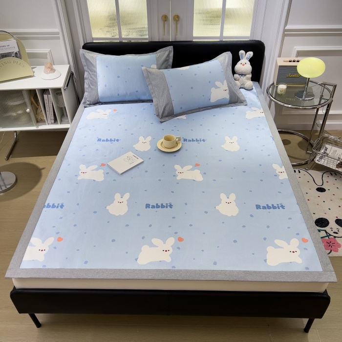 91家纺网 家纺一手货源 找家纺 水云缦 2025新款600D冰藤凉席冰丝席铺床款 铺床款-小白兔