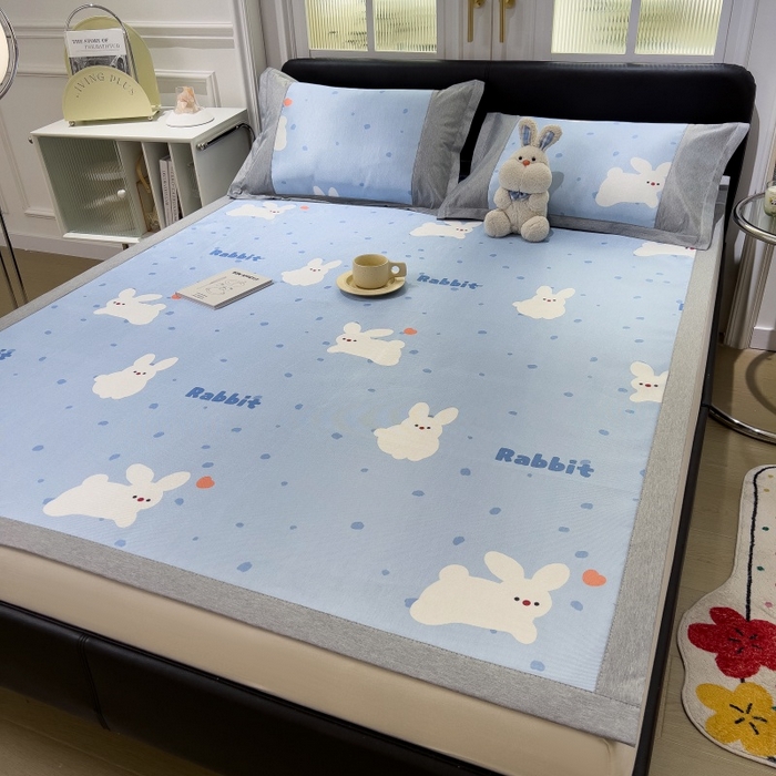 91家纺网 家纺一手货源 找家纺 水云缦 2025新款600D冰藤凉席冰丝席铺床款 铺床款-小白兔