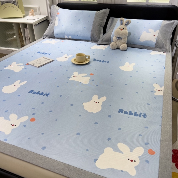 91家纺网 家纺一手货源 找家纺 水云缦 2025新款600D冰藤凉席冰丝席铺床款 铺床款-小白兔