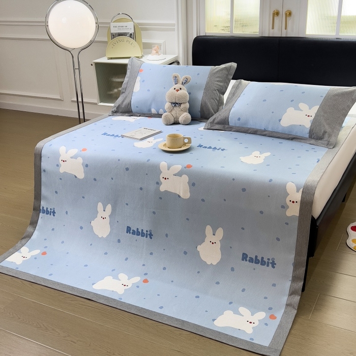 91家纺网 家纺一手货源 找家纺 水云缦 2025新款600D冰藤凉席冰丝席铺床款 铺床款-小白兔