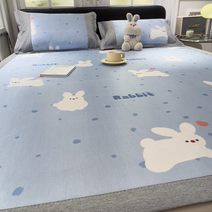 91家纺网 家纺一手货源 找家纺 水云缦 2025新款600D冰藤凉席冰丝席铺床款 铺床款-小白兔