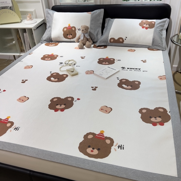 91家纺网 家纺一手货源 找家纺 水云缦 2025新款600D冰藤凉席冰丝席铺床款 铺床款-熊头