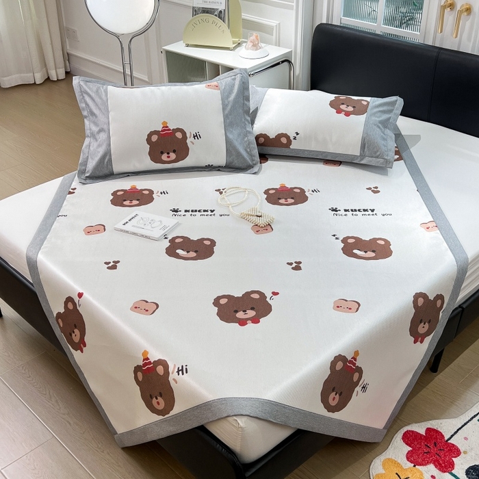 91家纺网 家纺一手货源 找家纺 水云缦 2025新款600D冰藤凉席冰丝席铺床款 铺床款-熊头