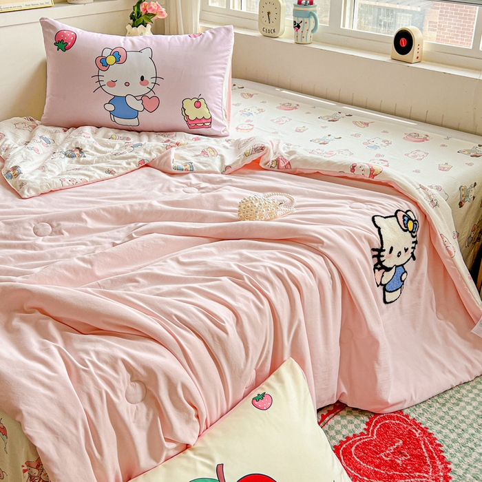 91家纺网 家纺一手货源 找家纺 一霖家纺 2025新款高克重云朵毛巾绣夏被 萌萌哒小猫