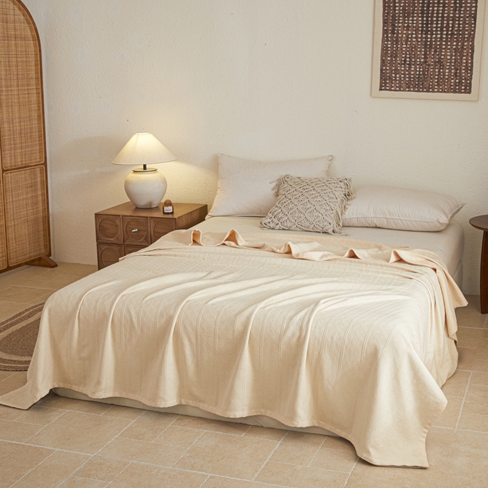 91家纺网 家纺一手货源 找家纺 悦然毛巾被 2025新款棉缇锦梦全棉夏用毛巾被盖毯 棉缇锦梦杏黄