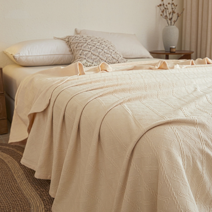 91家纺网 家纺一手货源 找家纺 悦然毛巾被 2025新款棉缇锦梦全棉夏用毛巾被盖毯 棉缇锦梦杏黄