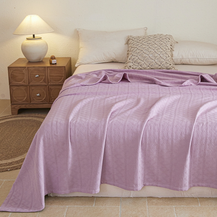 91家纺网 家纺一手货源 找家纺 悦然毛巾被 2025新款棉缇锦梦全棉夏用毛巾被盖毯 棉缇锦梦浅紫