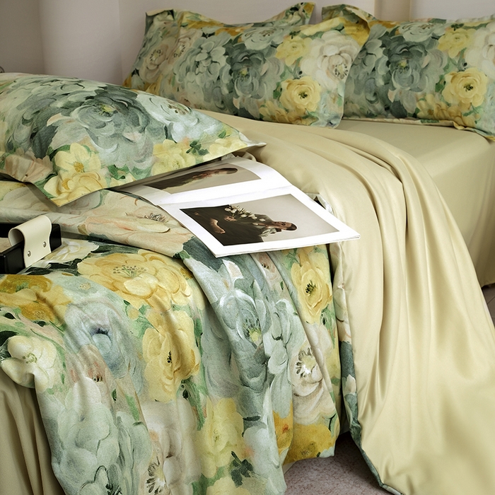 91家纺网 家纺一手货源 找家纺 典雅家纺 2025新款艾阳暖棉印花四件套 花海-抹茶绿