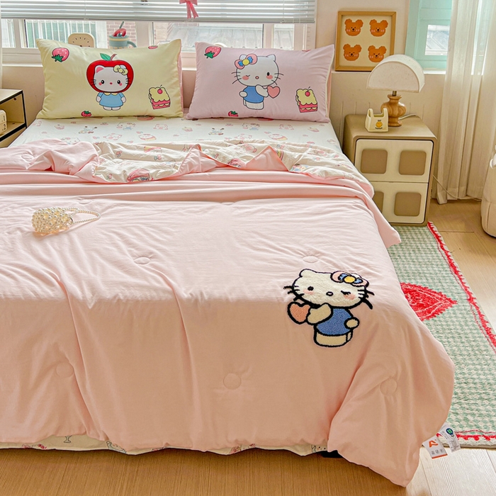 91家纺网 家纺一手货源 找家纺 一霖家纺 2025新款高克重云朵毛巾绣夏被 萌萌哒小猫